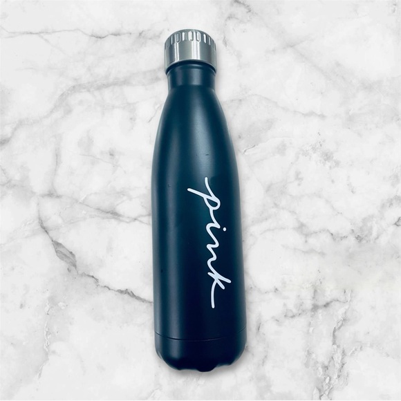 5 for $25 NWT VS Pink black cursive metal water bottle size 17 fl oz - Picture 1 of 6